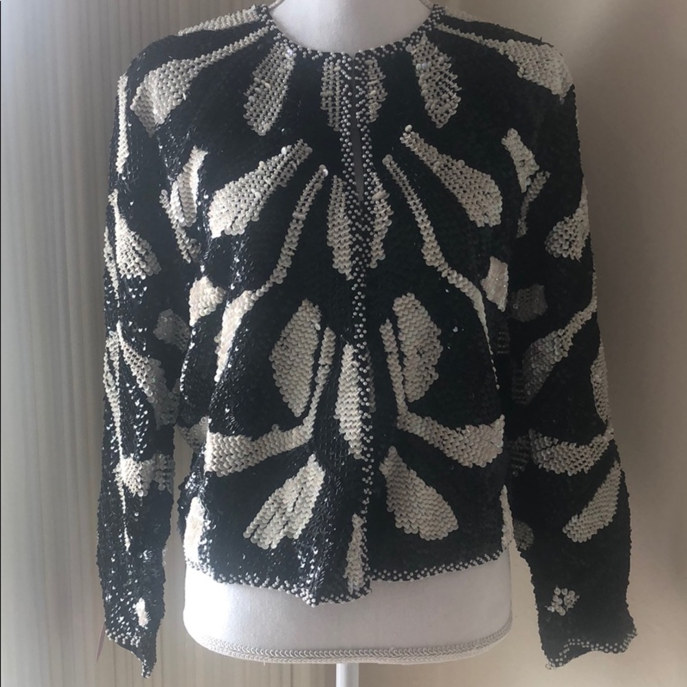 100% Pure Silk Sequin Black and White Jacket